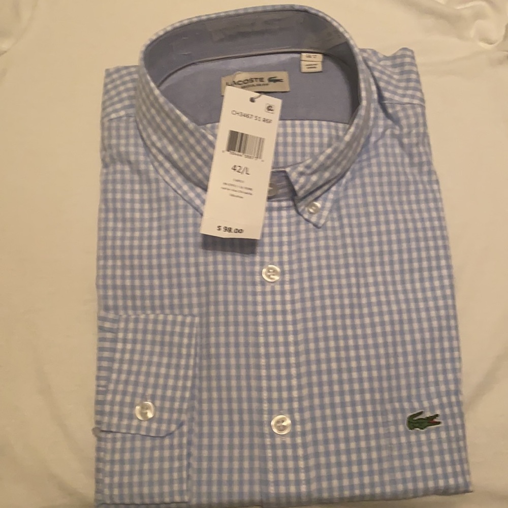 Brand New Men's Lacoste Regular Fit Long Sleeve Button Down Oxford Shirt